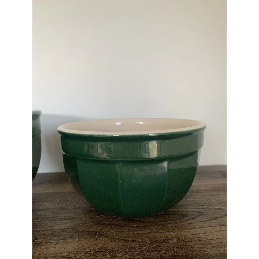 Emile Henry France Williams Sonoma 3 Pc Nesting Mixing Bowl Set Green Stoneware
